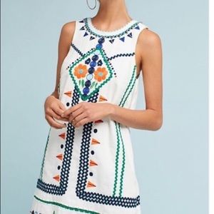 Anthropologie white embroidered shift dress